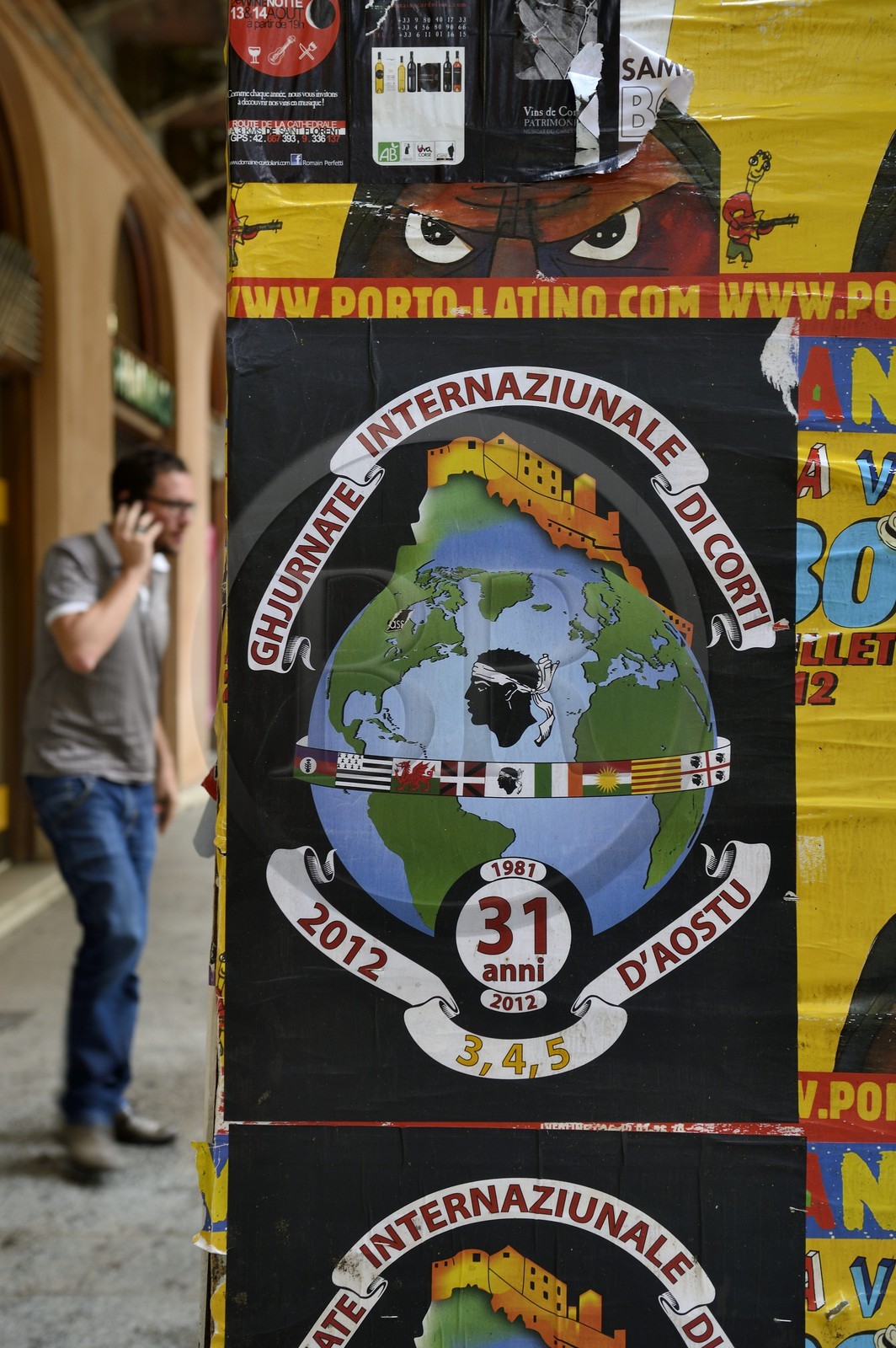 France, Haute-Corse (2B), Bastia, la tête de Maure emblème de la Corse sur une affiche