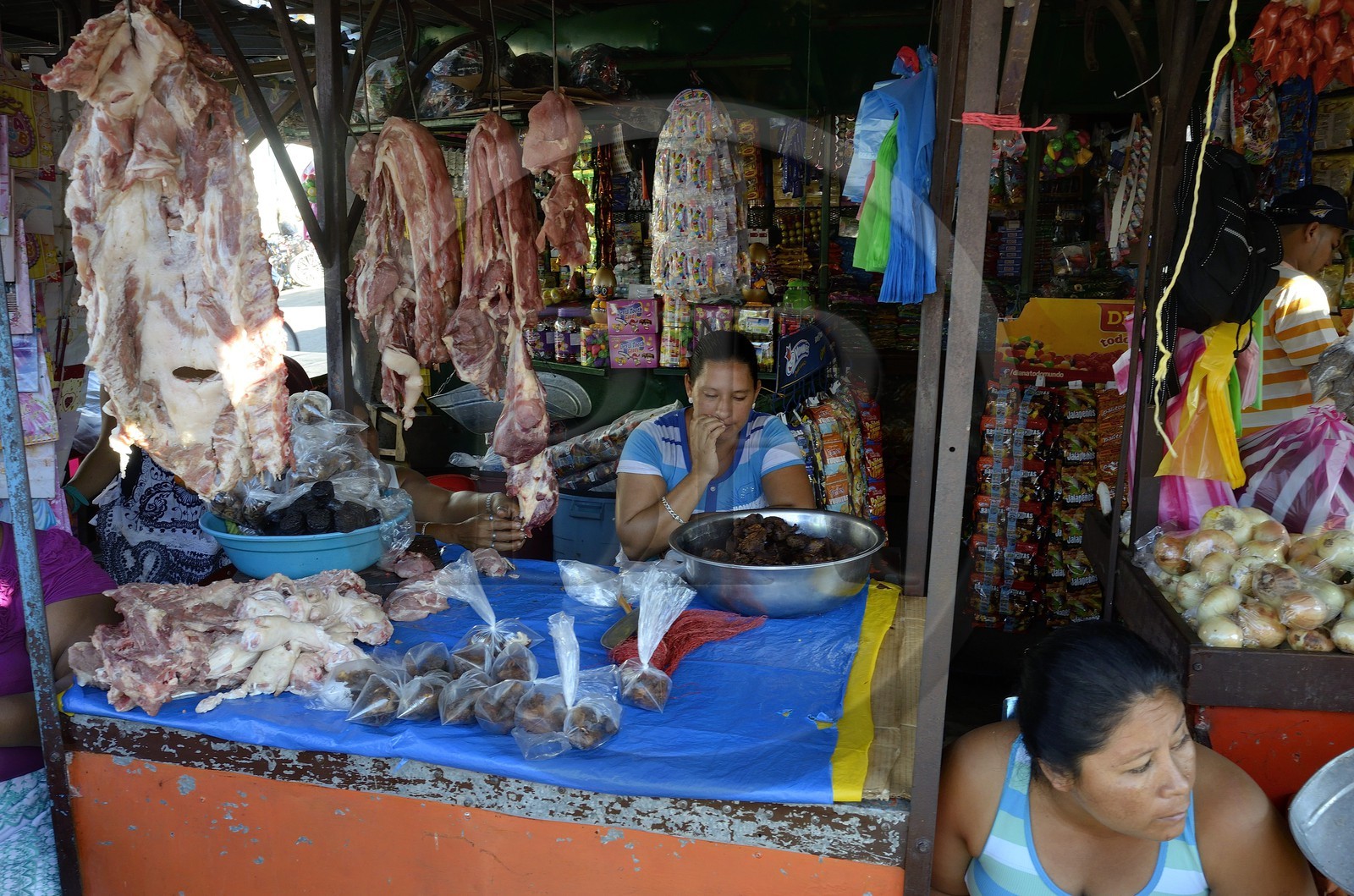 Nicaragua, Granada, marché central, vendeuse de viande