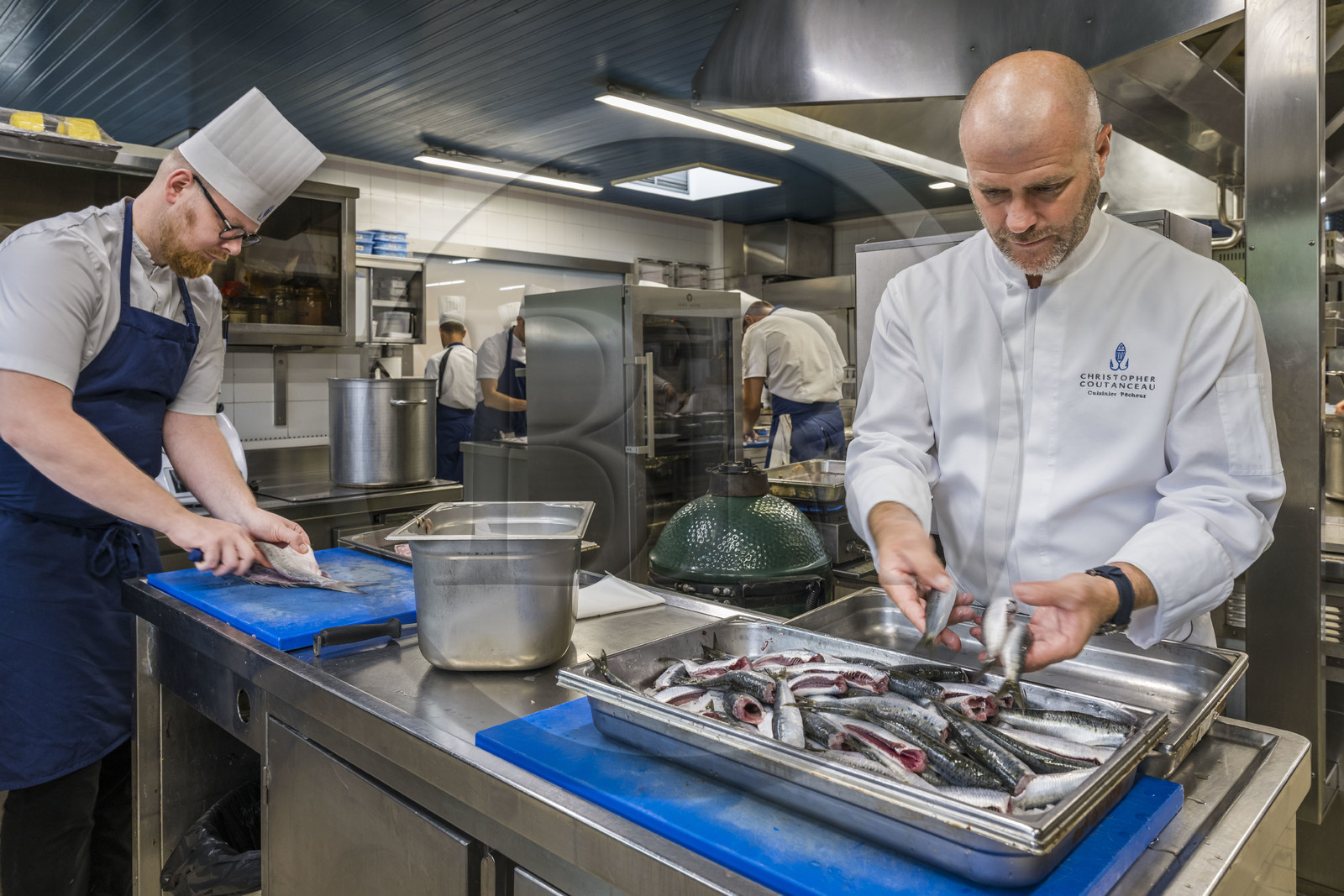 France, Charente Maritime, La Rochelle, Michelin-starred chef Christopher Coutanceau in the kitchens of his 2 Michelin star gourmet restaurant