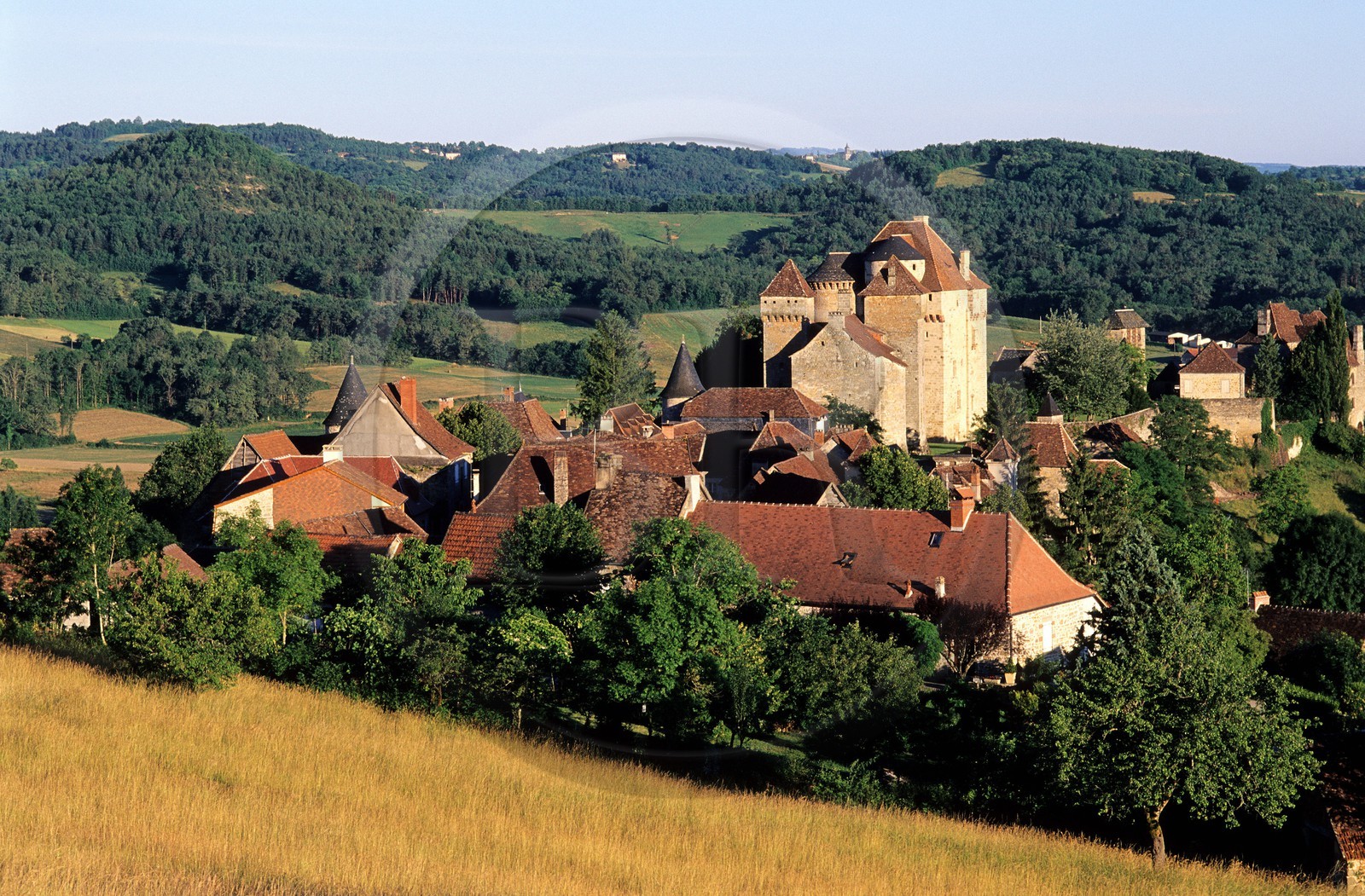 France, Correze, Curemonte village, labelled Les Plus Beaux Villages de France (The Most Beautiful Villages of France), castle