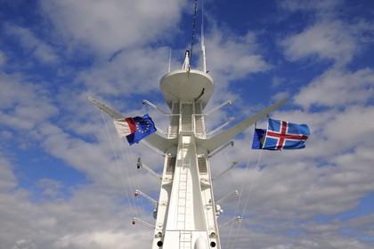 Iceland, Reykjavik, cruise ship Princess Danae moored in harbour