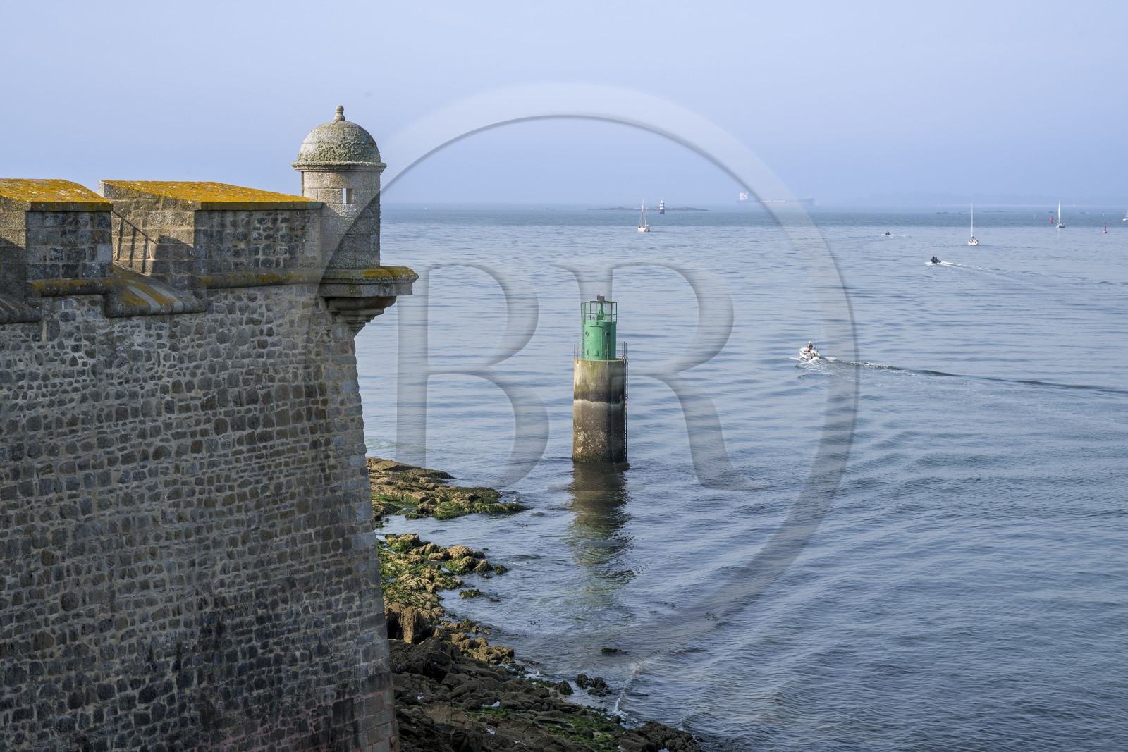 France, Morbihan, Port-Louis, Port Louis Citadel modified by Vauban, at Lorient harbour entrance, watchtower on the ramparts