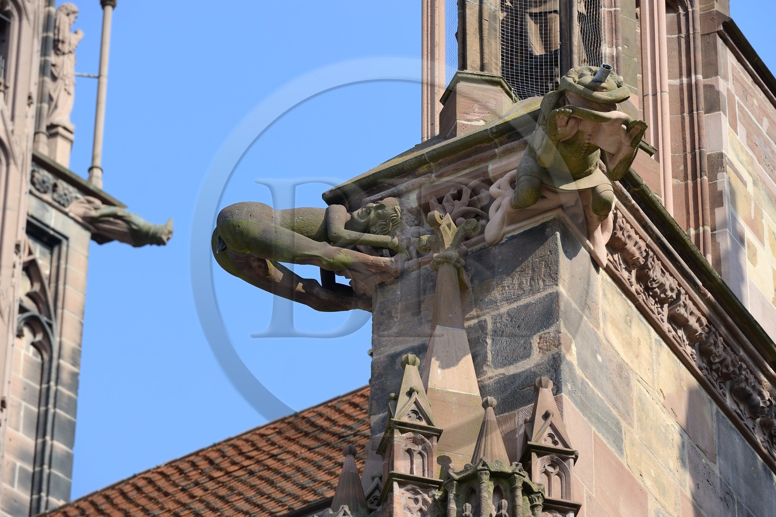 Allemagne, Bade-Wurtemberg, Fribourg en Brisgau, la cathédrale (Munster), gargouilles dont une très irrespectueuse