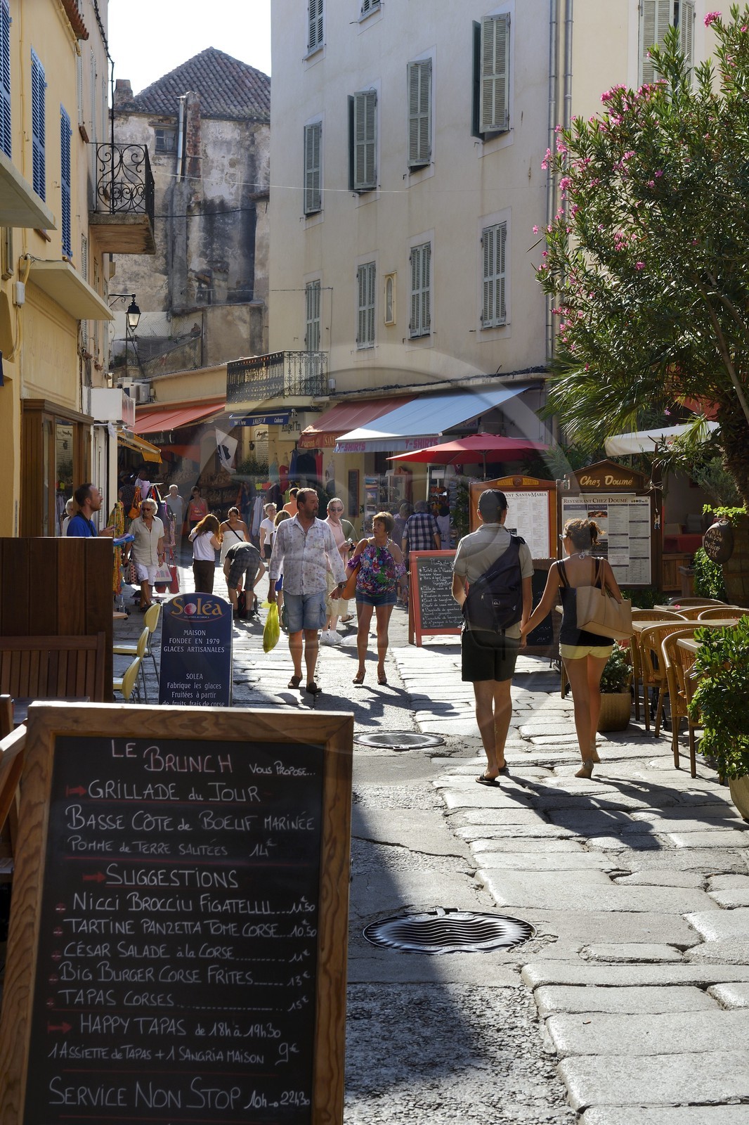 France, Haute-Corse (2B), Calvi, la rue Georges Clemenceau