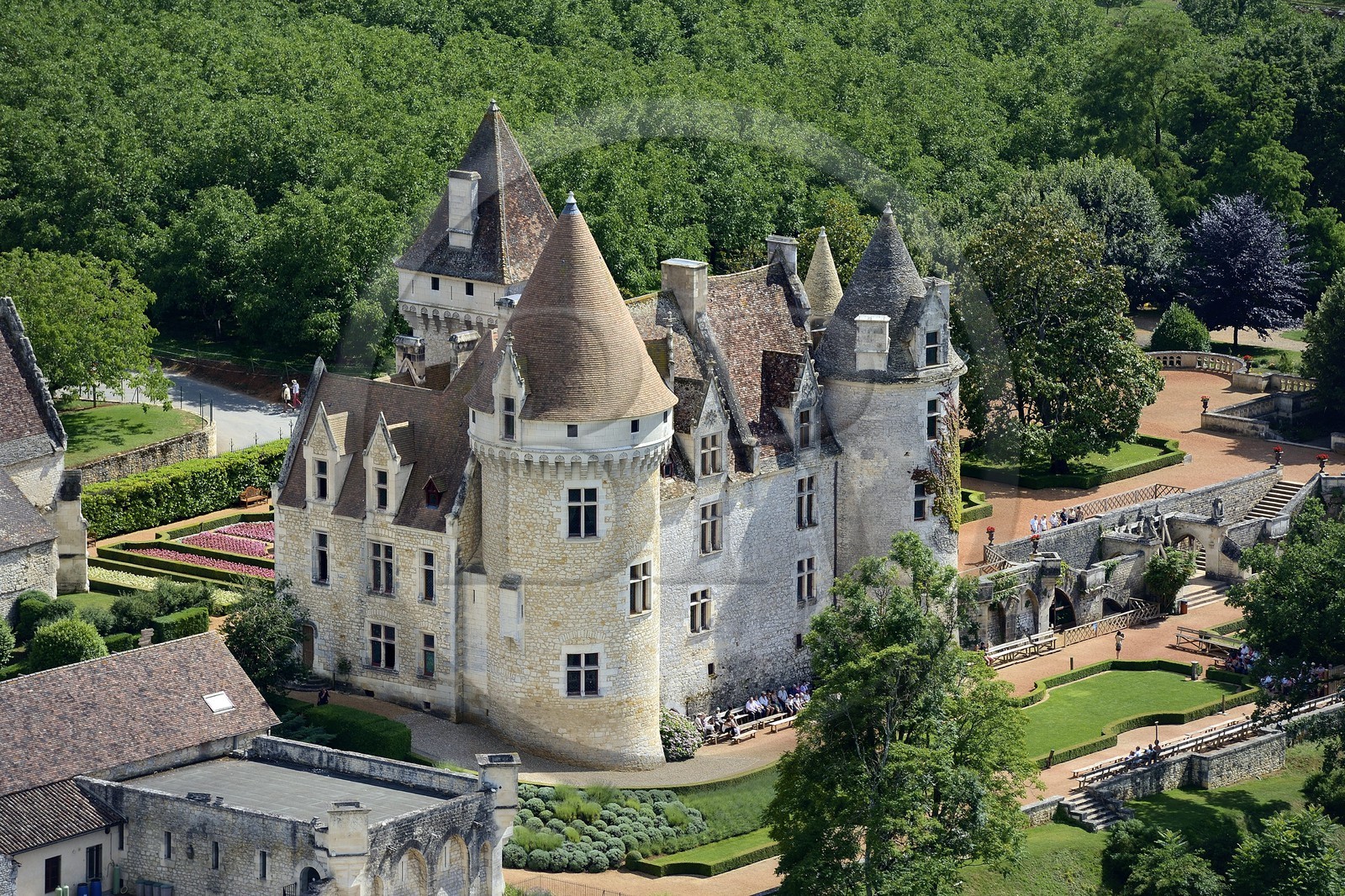 France, Dordogne, Perigord Noir, Dordogne Valley, Castelnaud la Chapelle, Chateau des Milandes, the French-american dancer Josephine Baker's former property (aerial view)