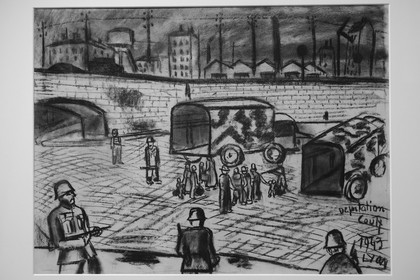 France, Rhone, Lyon, the CHRD (Centre d'Histoire de la Resistance et de la Deportation) resistance and deportation history center, drawing of a mass arrest by the german army