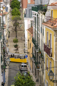 Portugal, Lisbon, Bairro Alto district, Bica funicular, connecting the district of Bairro Alto to the shores of the Tagus
