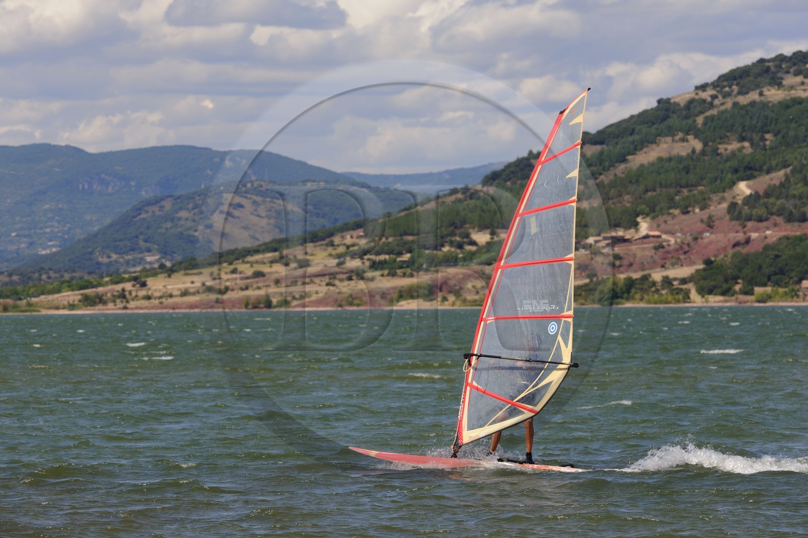 France, Herault, windsurfing on Salagou Lake
