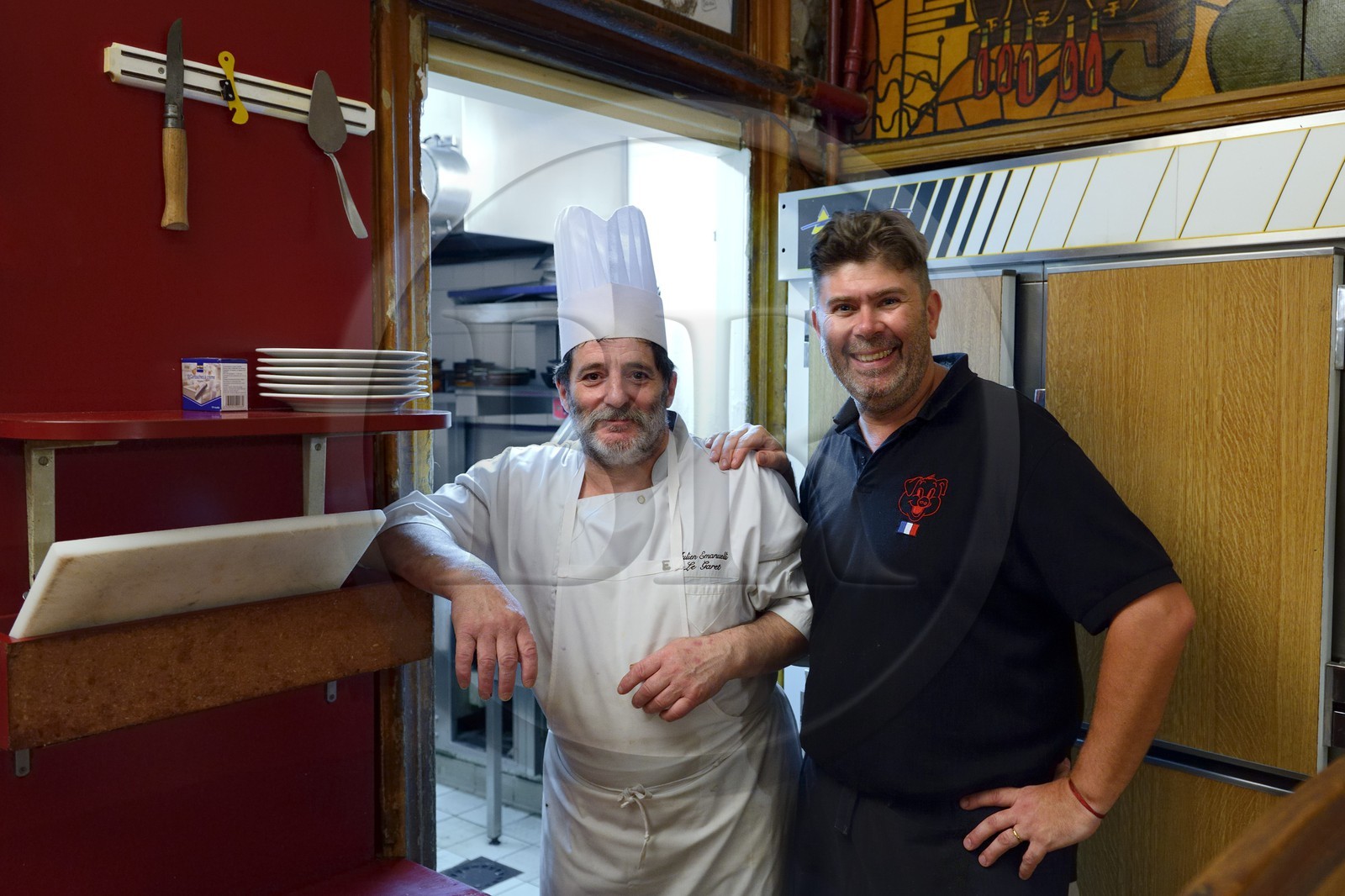 France, Rhône (69), Lyon, Restaurant bouchon lyonnais Le Garet, le patron Emmanuel Ferra et son chef Julien Emmanuelli  France, Rhone, Lyon, Restaurant bouchon lyonnais Le Garet, the patron Emmanuel Ferra and his chef Julian Emmanuelli