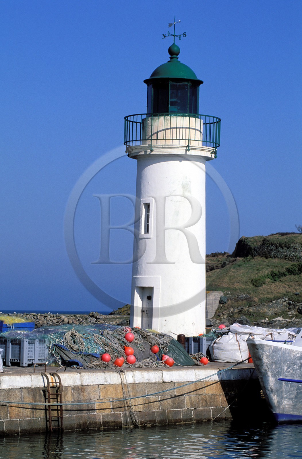France, Morbihan, Belle Ile island, lighthouse of Sauzon harbour