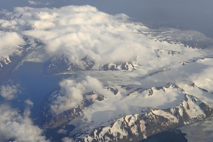 Norway, Svalbard, glacier in the southern region of Spitsbergen (aerial view)