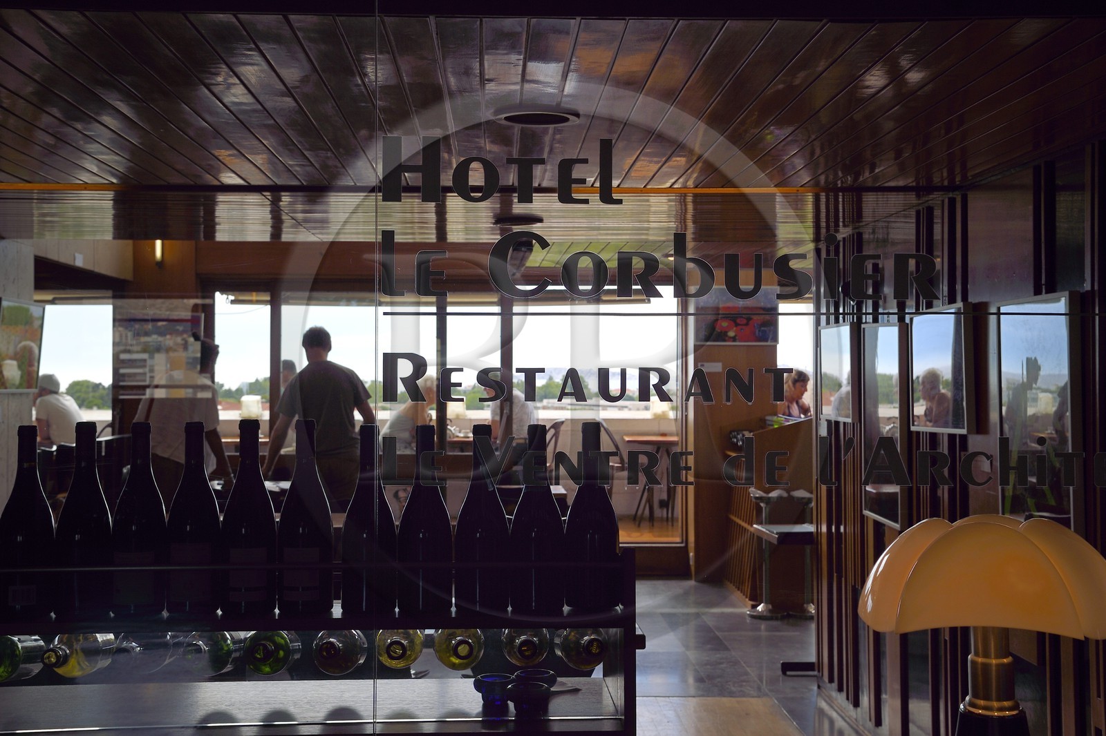 France, Bouches du Rhone, Marseille, architectural work of Le Corbusier, listed as World Heritage by UNESCO, Cite Radieuse or Radiant City by Le Corbusier, the ambulatory between the 3rd and the 4th floor, the hotel and restaurant