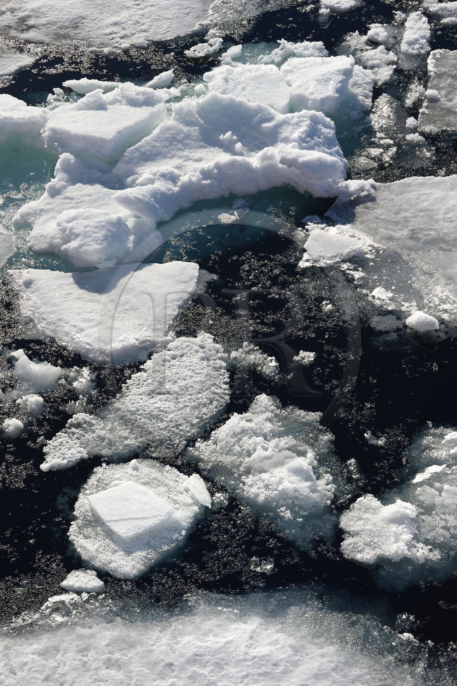 Groenland, cote Nord-Ouest, Smith sound au nord de la baie de Baffin, morceaux de glace de la banquise arctique en train de fondre