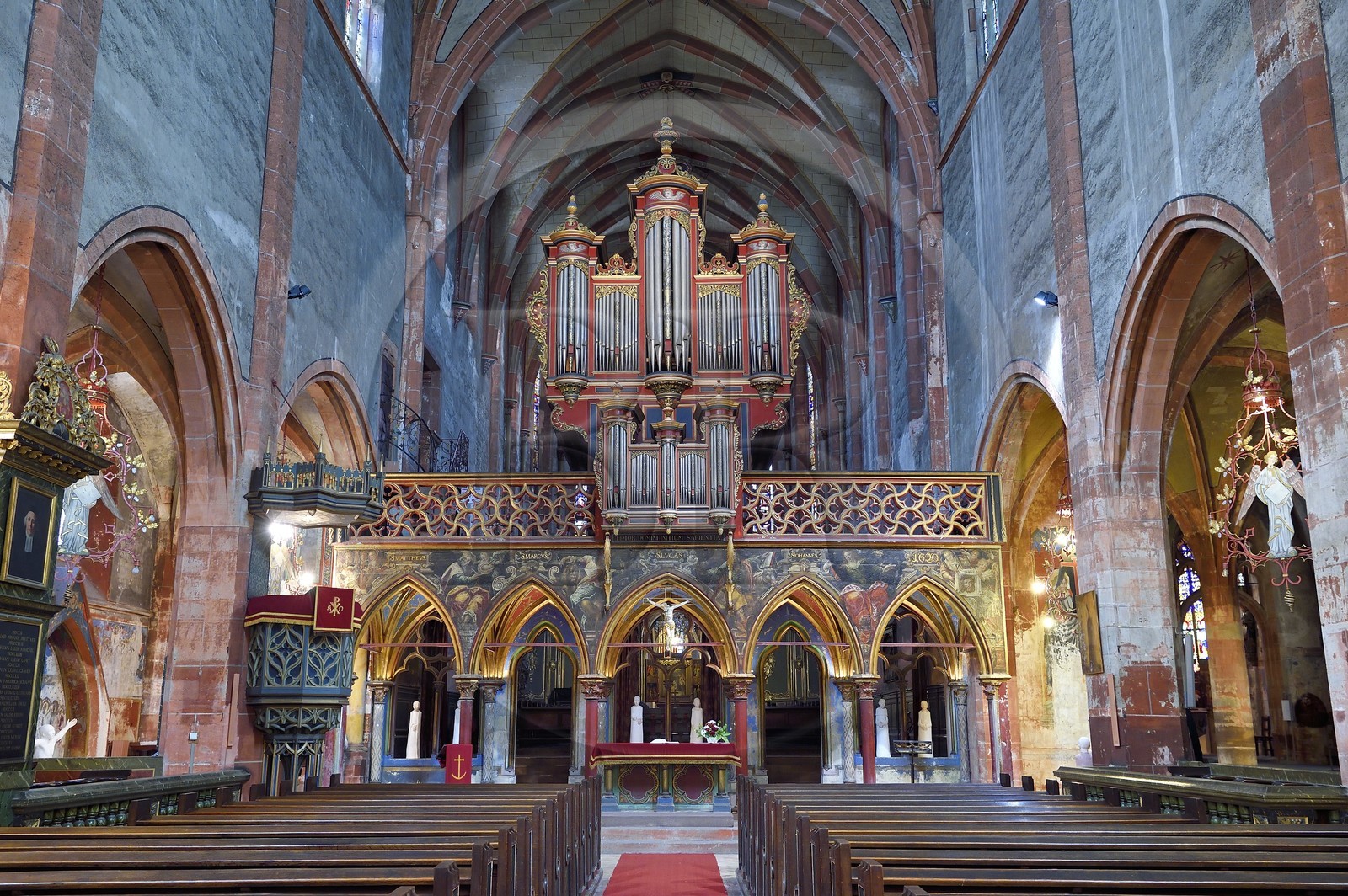France, Bas Rhin, Strasbourg, old town listed as World Heritage by UNESCO, Saint Pierre le Jeune protestant church, jube of the 14th century surmounted of an organ Silberman (1780)