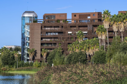 France, Herault, Montpellier, Port Marianne district, apartment building around the Bassin Jacques Coeur
