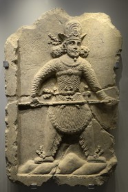 Israel, Jérusalem, quartier de Guivat Ram, musée d'Israel, departement d'archéologie, le roi chasseur, ce relief fragmentaire dépeint Shappur le Grand