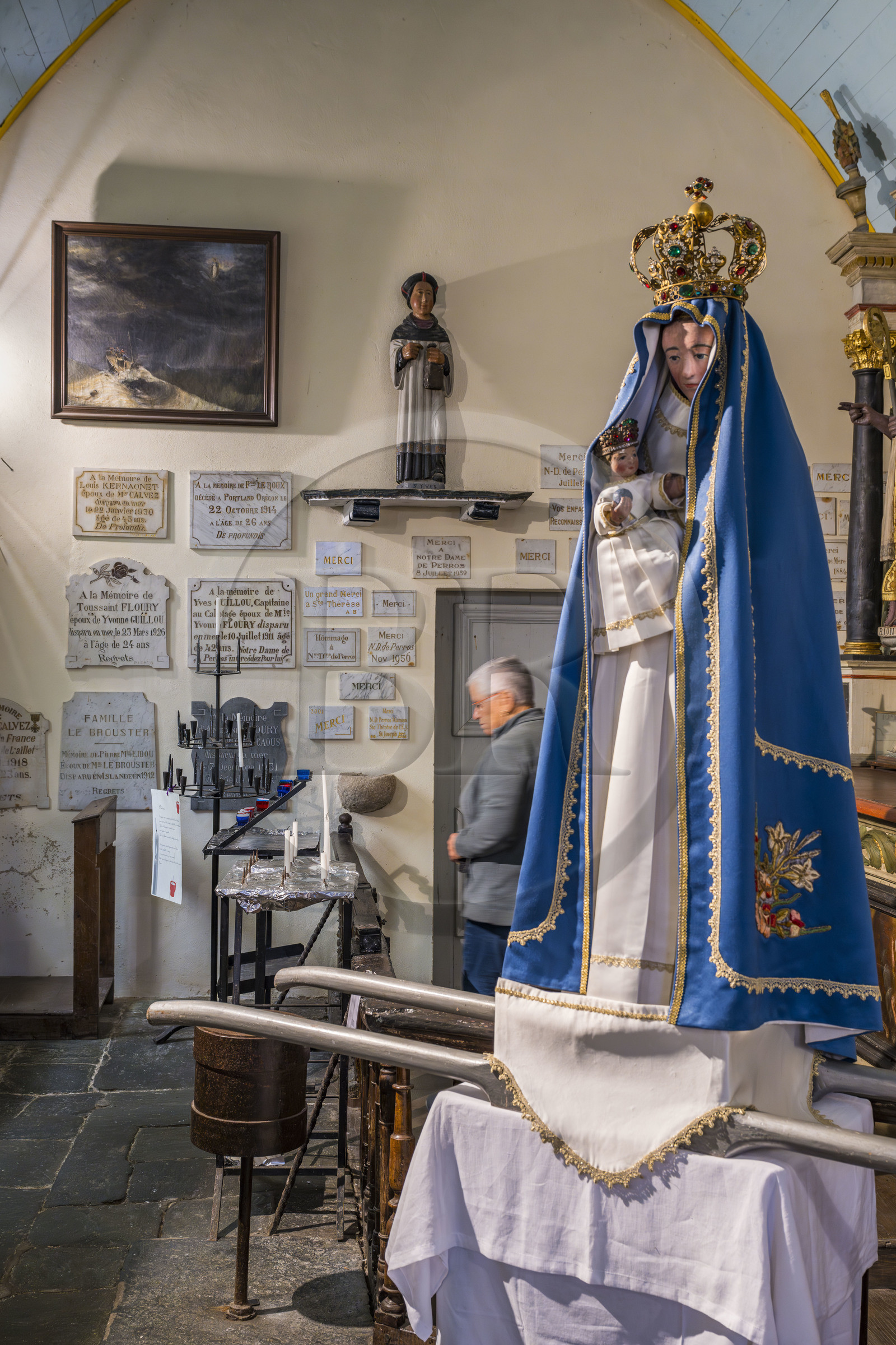 France, Cotes d'Armor, Ploubazlanec, , hamlet of Pors-Even, chapel of Perros-Hamon cited in Pierre Loti's novel Fishermen of Iceland, plaques of sailors who died or disappeared during the cod fishing campaigns in the Icelandic Sea