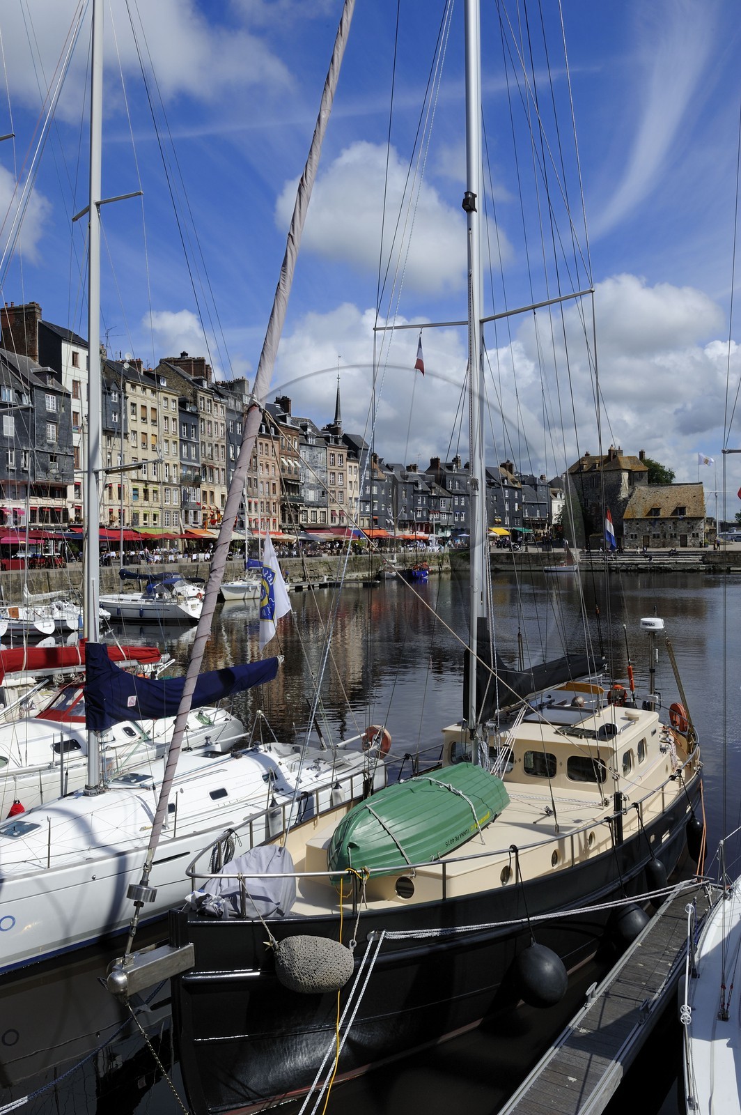 France, Calvados, Honfleur, the Vieux-Bassin (Old Basin), Sainte Catherine quay and the Lieutenance in the background