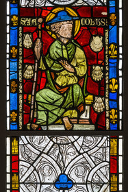 France, Paris, Musée de Cluny - Musée national du Moyen-Age (Middle Ages Museum in the former Hotel de Cluny), stained glass representing Saint Paul (1270-1300) from the royal castle of Rouen