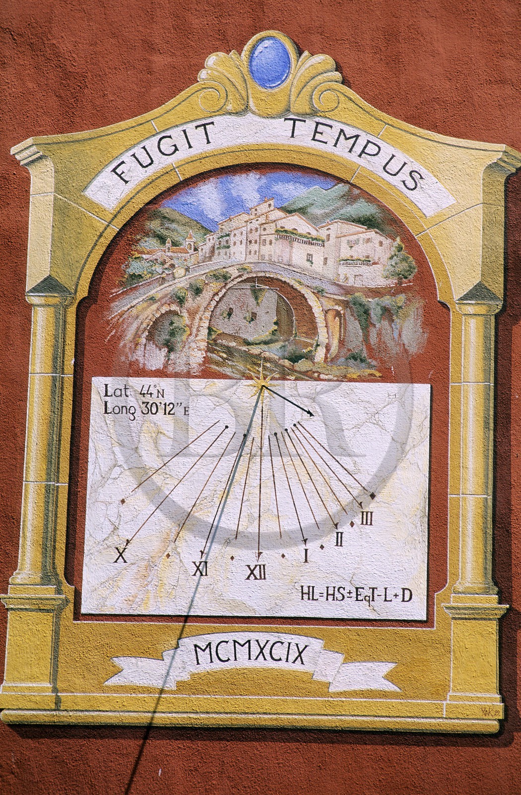 France, Alpes Maritimes, Valley of the Roya (hinterland of Nice), Rya Valley, sundial in Breil sur Roya