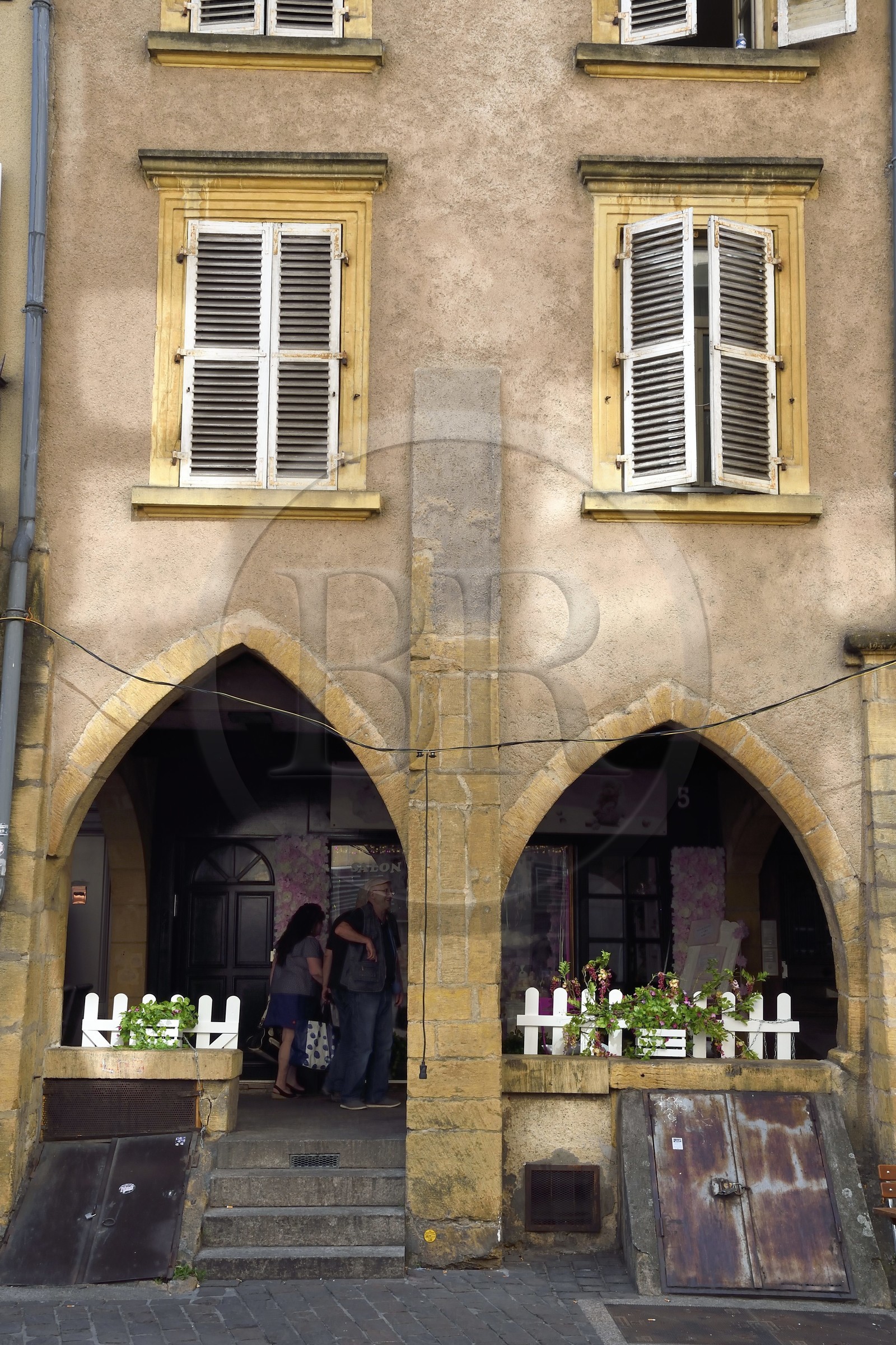 France, Moselle, Metz, Medieval houses with arcades of the Place Saint-Louis