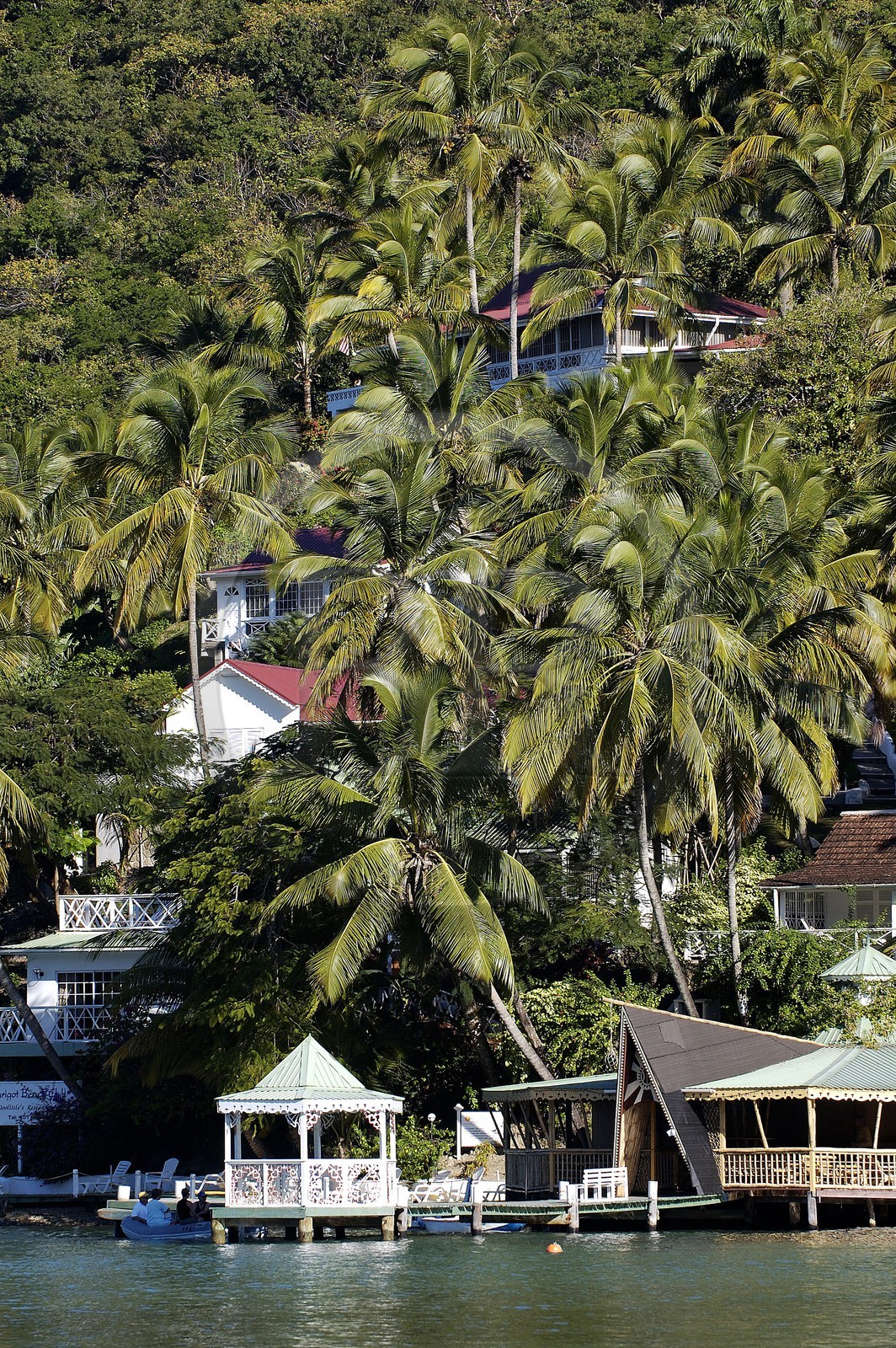Caribbean sea, St Lucia island, hotel villas in Marigot Bay
