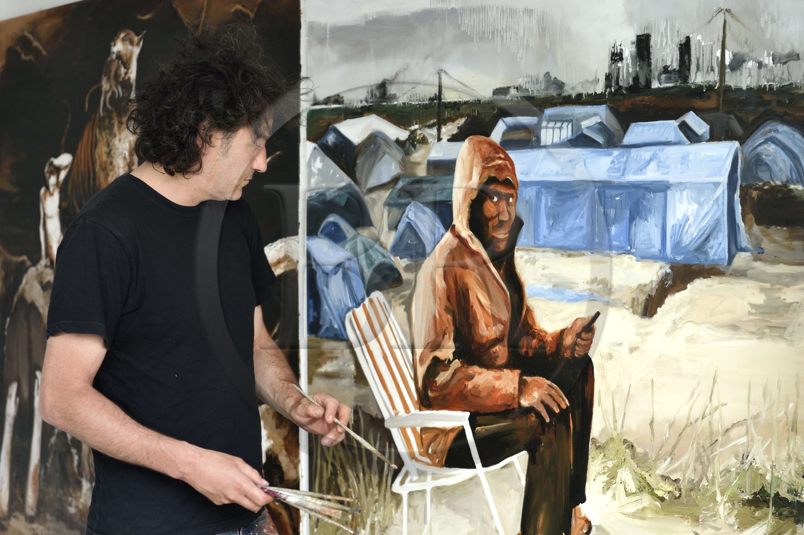 France, Val-de-Marne (94), Yvry-sur-Seine, Atelier de Fred Kleinberg, travail pour l'exposition Odyssée