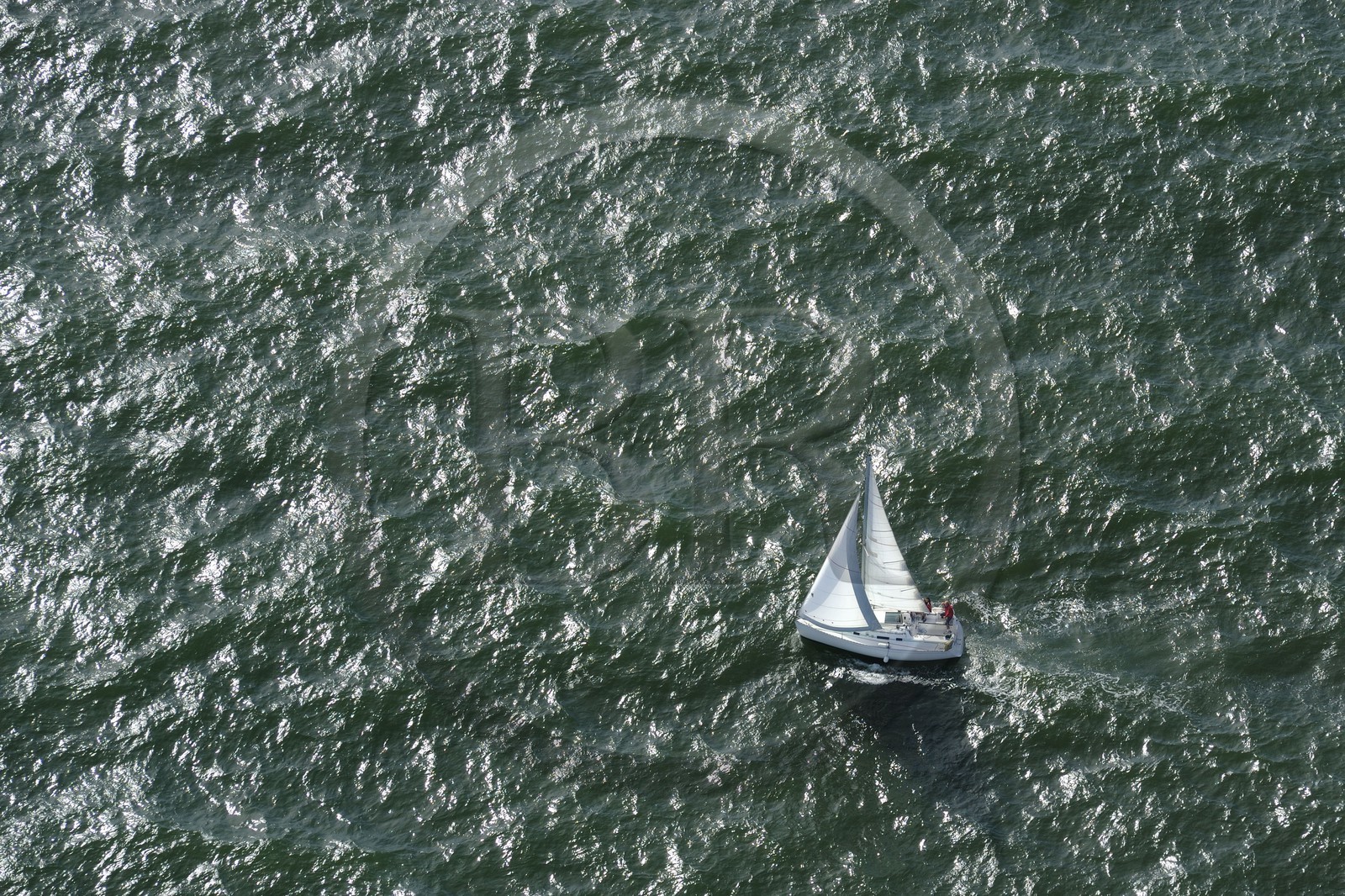 France, Seine-Maritime (76), Le Havre, voilier au large (vue aérienne)