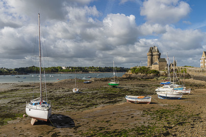 France, Ille et Vilaine, Cote d'Emeraude (Emerald Coast), Saint Malo, Saint-Servan district, the port and the Solidor Tower built in 1382, Cap-Hornier Long-Course International Museum