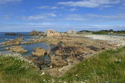 France, Cotes-d'Armor, Cote d'Ajoncs, Plougrescant, Pors Scaff cove, site of the Gouffre