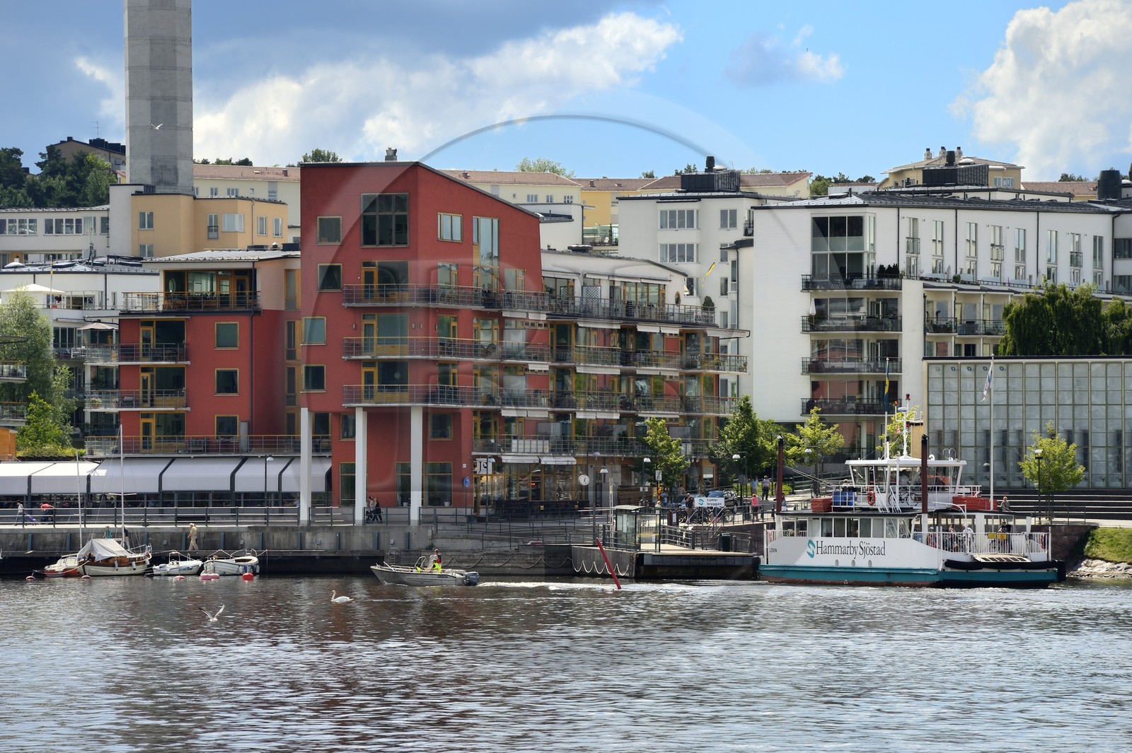 Sweden, Stockholm, Hammarby Sjostad eco-neighborhood pioneer in sustainable development, ferry on the Hammarby lake
