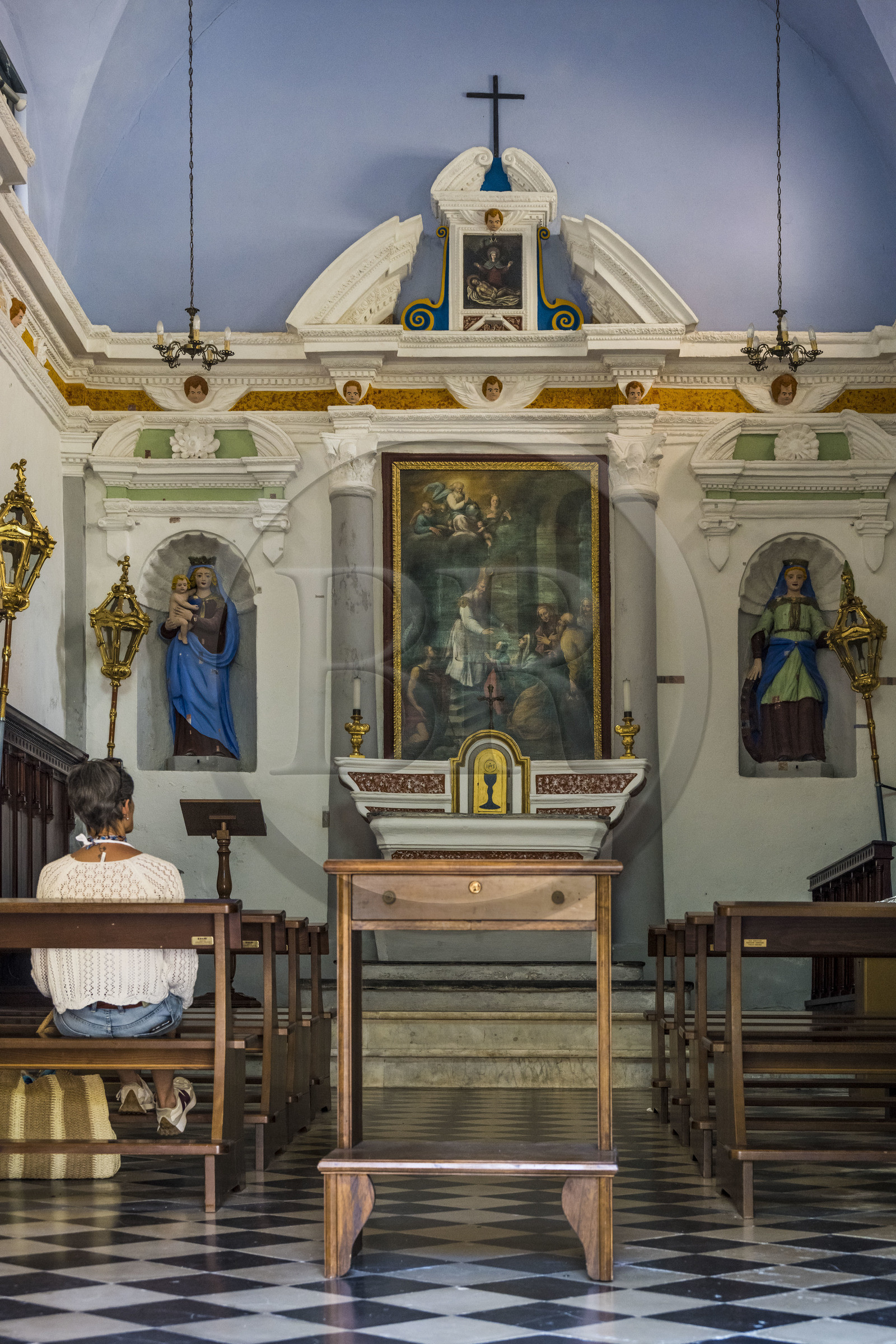 Italy, Liguria, Cinque Terre National Park listed as World Heritage by UNESCO, village of Corniglia, the oratory of the Disciplinati di Santa Caterina in the main square Largo Taragio