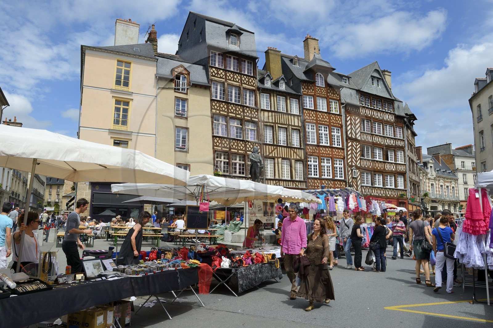 France, Ille-et-Vilaine, Rennes, the Champ Jacquet square is lined with seventeenth century half timbered houses