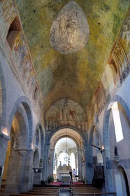France, Haute Loire, Lavaudieu, labelled Les Plus Beaux Villages de France (The Most Beautiful Villages of France), the former Saint Andre (St Andrew) abbey church in Auvergne Romanesque style
