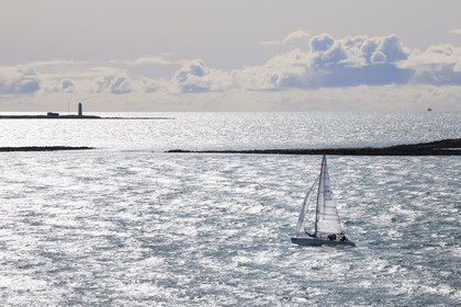 Iceland, sailing boat in the Bay of Reykvavik