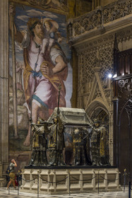 Espagne, Andalousie, Séville, la cathédrale, classé Patrimoine Mondial de l'UNESCO, mausolé de Christophe Colomb (mausoleo de Colon)