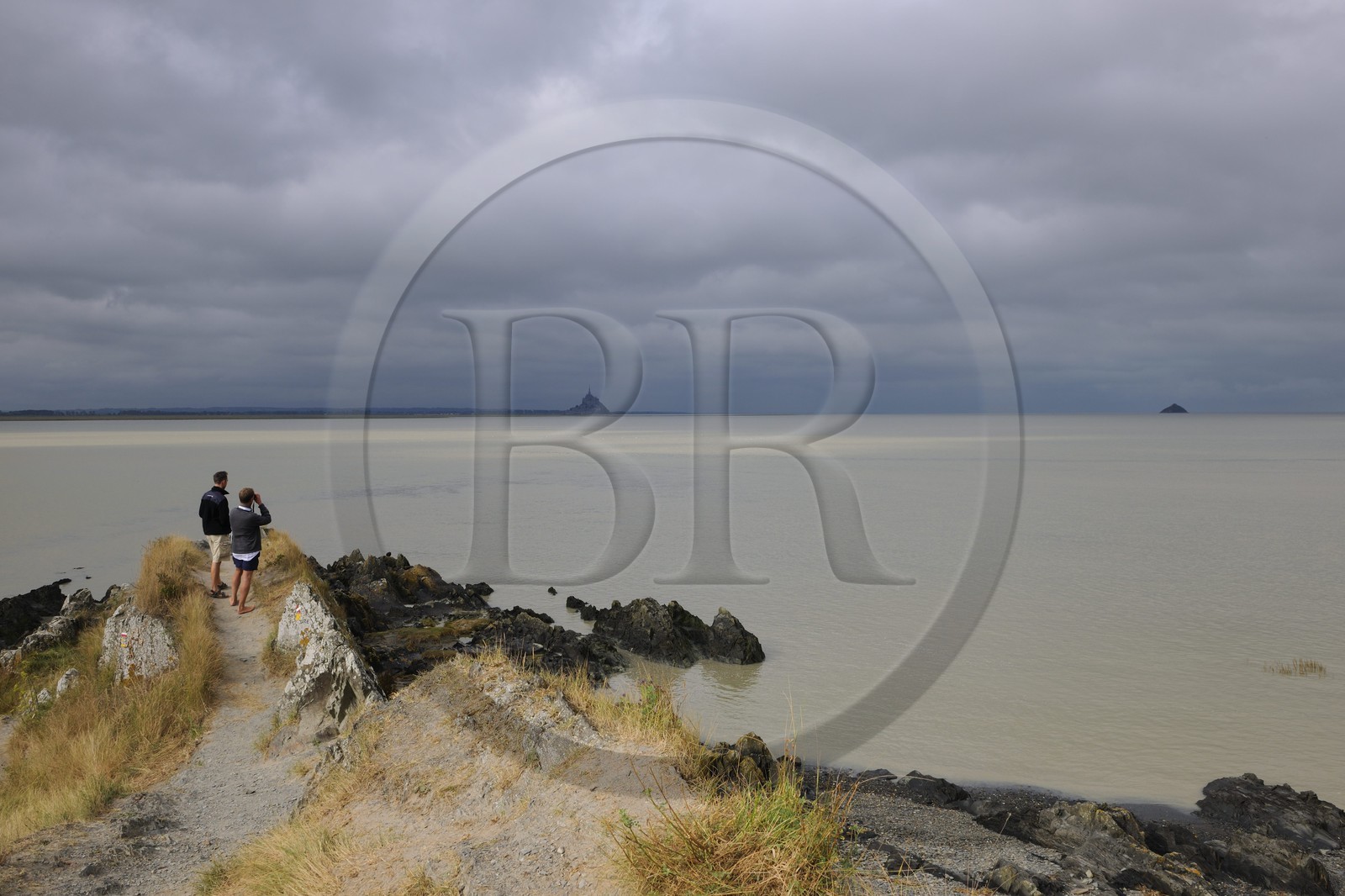 France, Manche, the Bay of Mont Saint Michel and the Mount seen from Groin du Sud