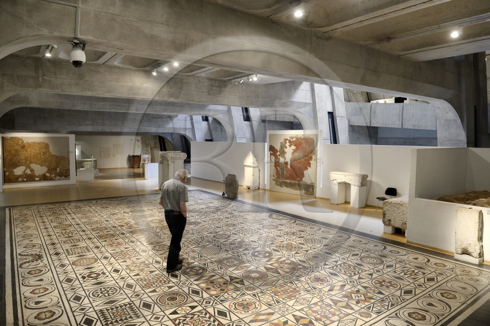 France, Rhone, Lyon, historical site listed as World Heritage by UNESCO, colline de Fourviere, Gallo-Roman Museum of Fourvière, Svastikas mosaic that comes from a big house on the Fourviere hill