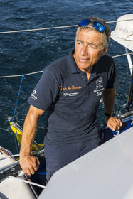 France, Vendée (85), Les-Sables-d'Olonne, le skipper Manuel Cousin en entrainement sur son voilier monocoque de 60 pieds IMOCA Coup de Pouce