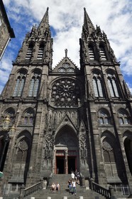 France, Puy de Dome, Clermont Ferrand, 13th century Notre-Dame de l'Assomption cathedral, the two 90 m high arrows designed by Viollet-le-Duc