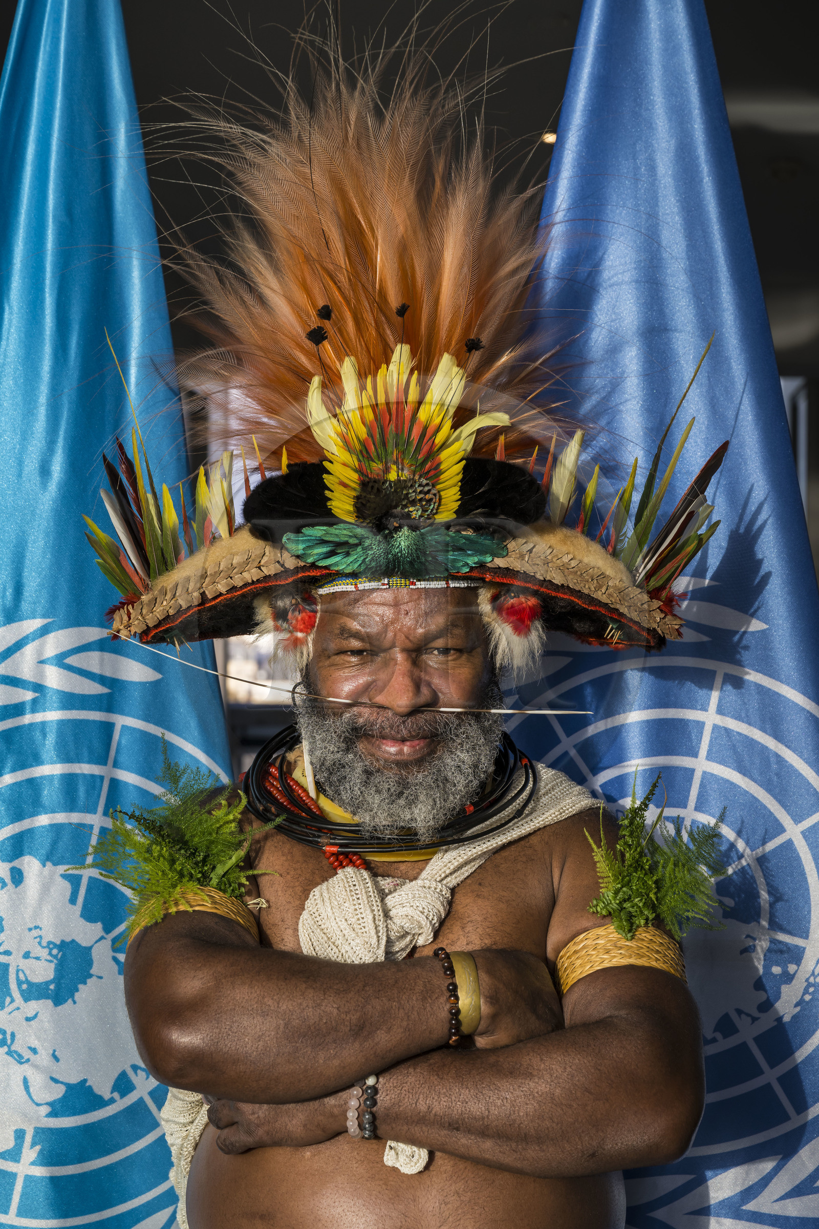 France, Paris, UNESCO Headquarters, conference at Earth University on November 25, 2022, Papuan Chief Mundiya Kepanga