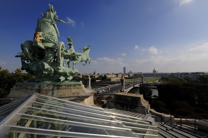 France, Paris, the Grand Palais, the Quadriges de Recipon overlooking the Seine river and the Pont des Invalides