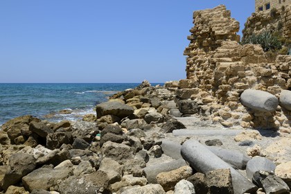 Israël, district d'Haifa, Césarée (Caesarea Maritima), ruines du port de la citadelle des croisés construit sur les ruines de Césarée