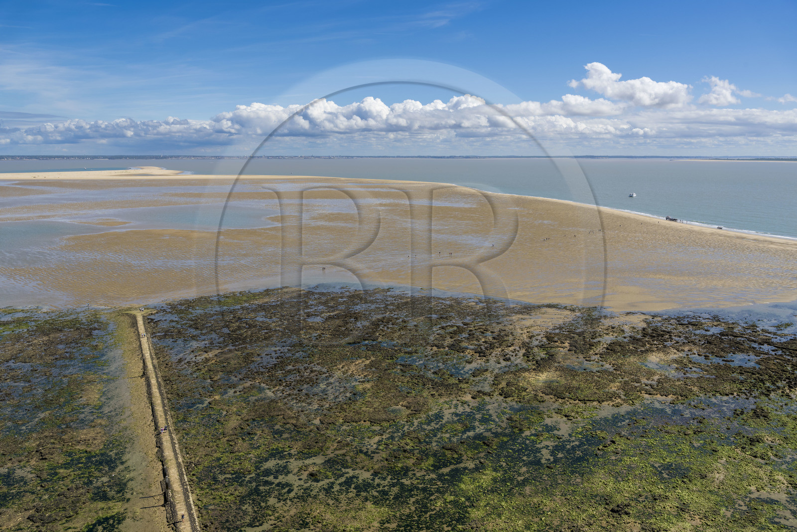 France, Gironde, Verdon sur Mer, view of the rocky plateau of Cordouan from the top of the Cordouan lighthouse, listed as World Heritage by UNESCO, the stone pavement called peyrat
