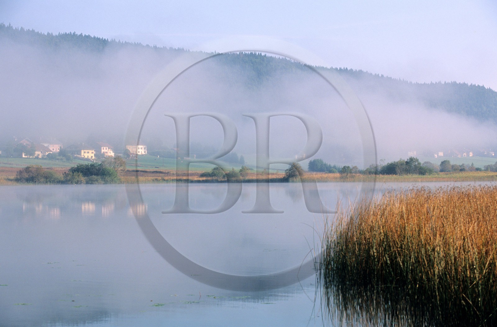 France, Doubs (25), lac de Saint-Point dans le brume du petit matin