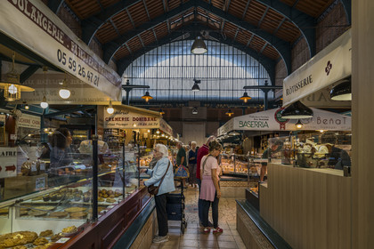 France, Pyrenees Atlantiques, Basque Country, Saint Jean de Luz, covered market stall under the hall