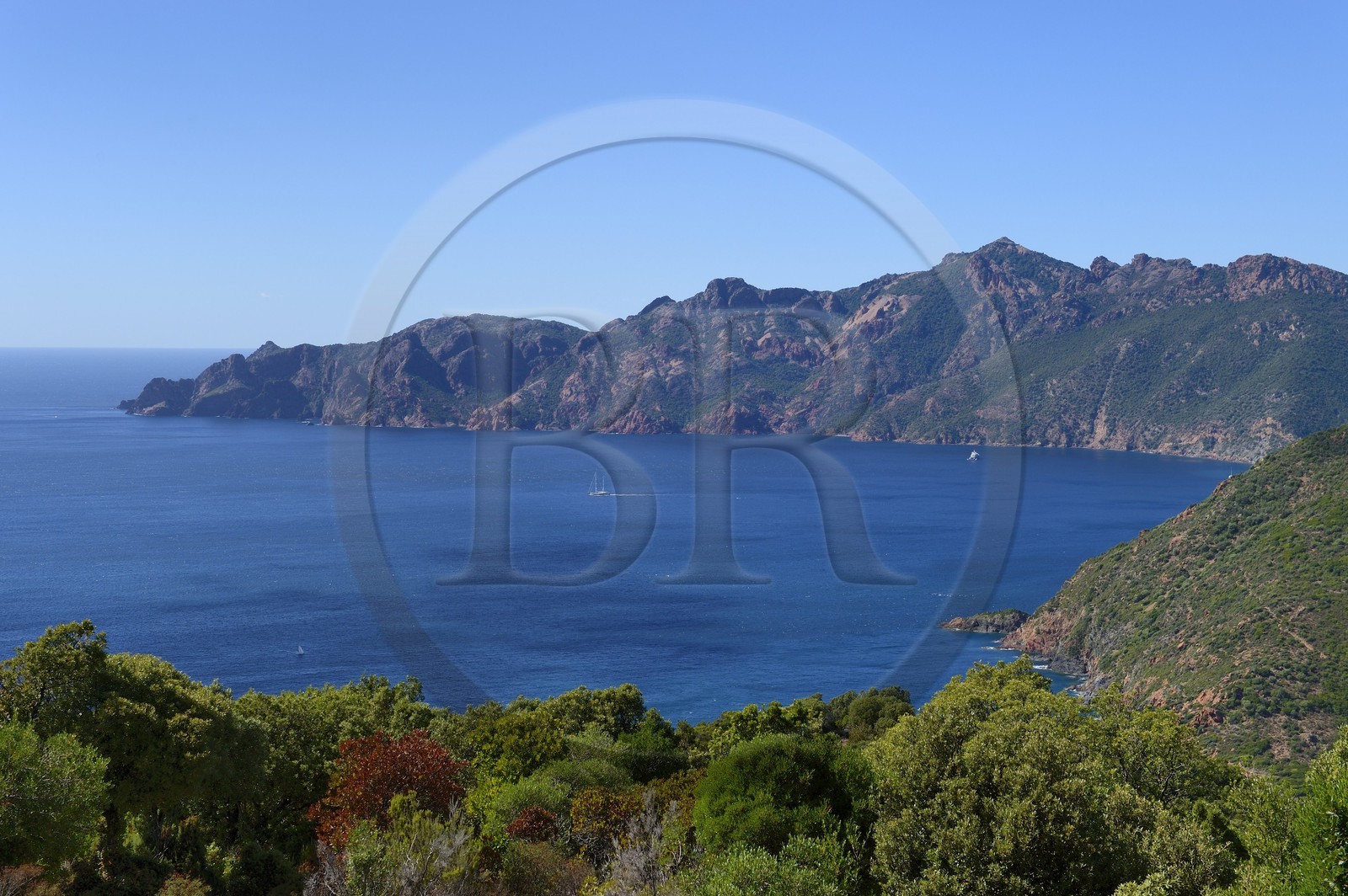 France, Corse du Sud, Golfe de Girolata, listed as World Heritage by UNESCO, and the Scandola Nature Reserve in the background