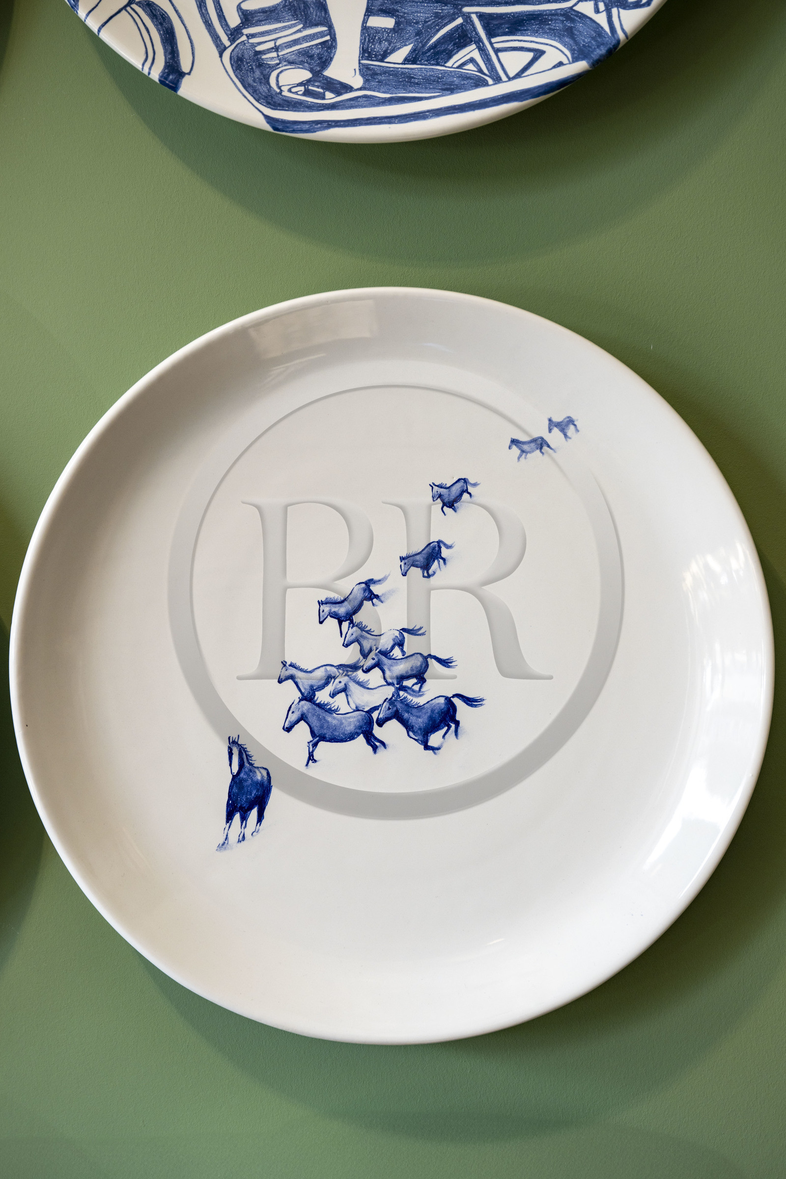 France, Nièvre, Nevers, Faïencerie Georges, contemporary earthenware featuring marine animals, starry skies and hikers