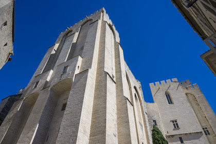 France, Vaucluse, Avignon, Palais des Papes (Palace of the Popes) listed as World heritage by UNESCO, Saint-Laurent tower located at the corner of Place de la Mirande and Rue Peyrolerie to the south-east of the palace