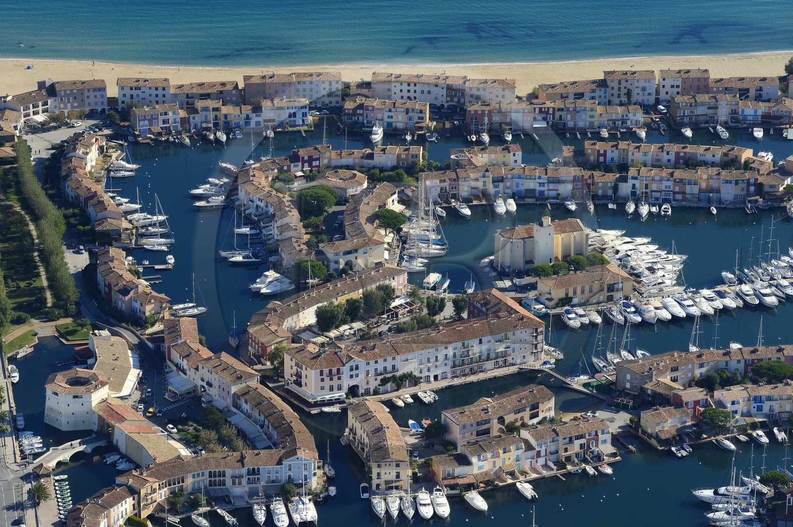 France, Var, Gulf of St Tropez, Port Grimaud seaside town (aerial view)